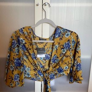 Topshop floral front tied cropped blouse